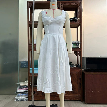 V-neck Lace Up Waist Trimming Midi Skirt