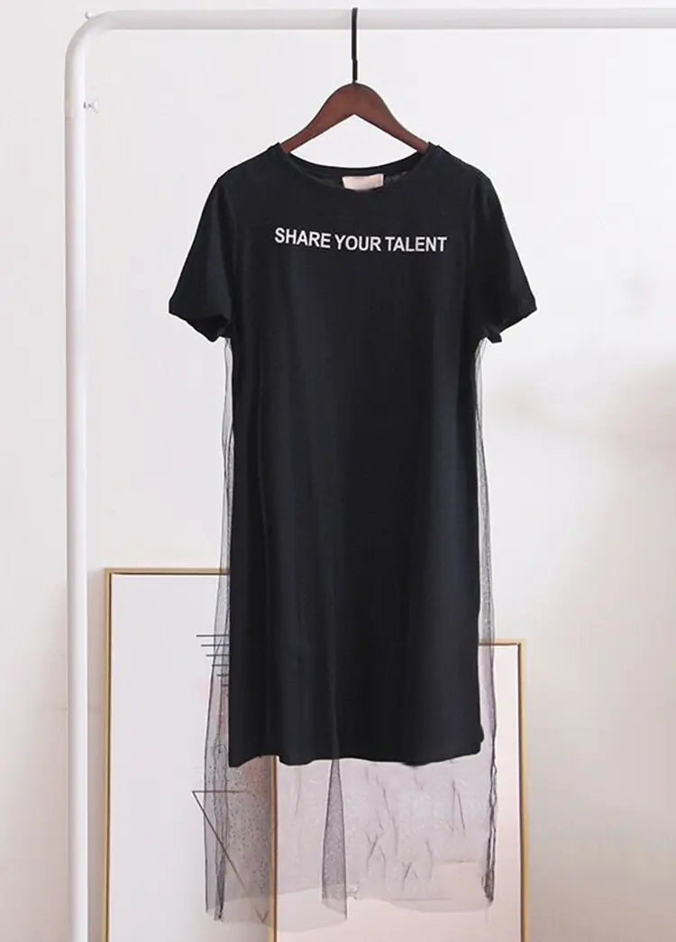 Chic Mesh-Overlay Knit Dress