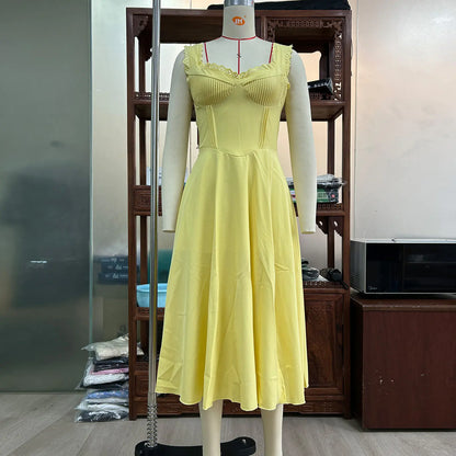 V-neck Lace Up Waist Trimming Midi Skirt