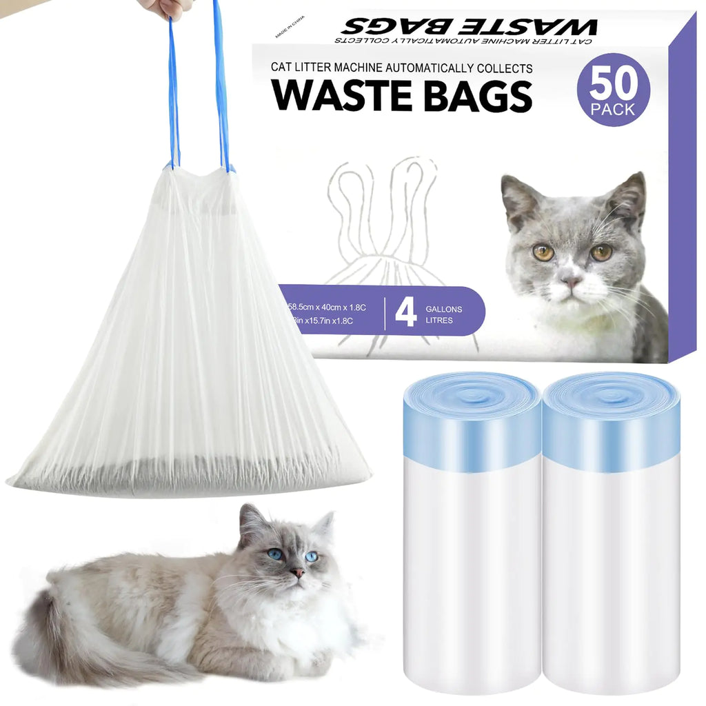 50 PCS Self Cleaning Cat Litter Box，Drawstring Cat Litter Box Liners，Scoop Free Automatic Cat Litter Box Extra Large Litter Box measures 23" x 15.7"